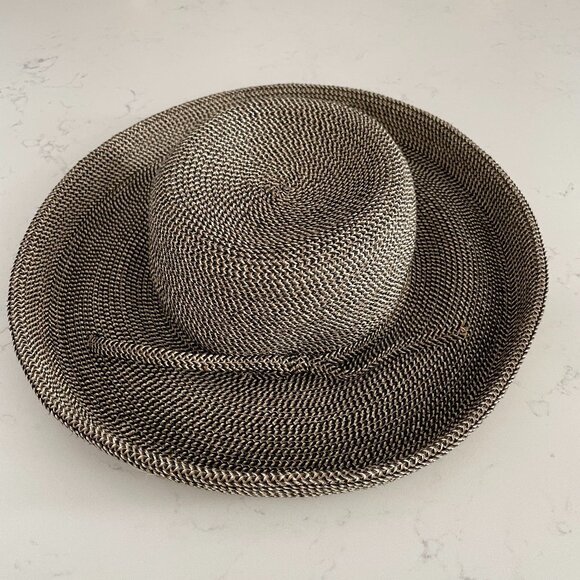 Wide Kettle Brim Classic Paper Poly Cotton Braided Sun Hat Black & Tan OS - Picture 1 of 8